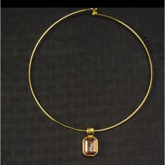 JOAN RIVERS Round Gold Tone Slide Necklace Amber Pendant NWOT - Picture 1 of 4